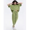 imageEXLURA Womens Summer 2 Piece Outfits Short Sleeve Crop Top and Jogger Pants Loose Pajama Lounge Matching Sets Tracksuit 2024Yellow Green