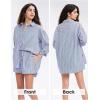 imageEXLURA Womens Summer 2 Piece Sets Long Sleeve Button Down Shirts Matching Short Sets Oversized Spring Vacation Outfits 2025Blue