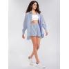 imageEXLURA Womens Summer 2 Piece Sets Long Sleeve Button Down Shirts Matching Short Sets Oversized Spring Vacation Outfits 2025Blue