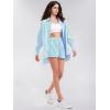 imageEXLURA Womens Summer 2 Piece Sets Long Sleeve Button Down Shirts Matching Short Sets Oversized Spring Vacation Outfits 2025Light Blue
