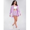 imageEXLURA Womens Summer 2 Piece Sets Long Sleeve Button Down Shirts Matching Short Sets Oversized Spring Vacation Outfits 2025Rose Purple