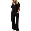 imageEXLURA Womens 2 Piece Lounge Sets Short Sleeve Crop Top Wide Leg Pants Outfits with Pockets 2024 Trendy TracksuitBlack