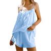 imageEXLURA Womens 2024 2 Piece Pajama Set Sleeveless Top and Shorts Set Loungewear Sleepwear Sets with Pockets Summer Pjs SetsLight Blue
