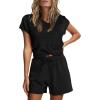 imageEXLURA Womens Summer 2 Piece Matching Shorts Sets Knit Sweater Short Sleeve Top and Shorts Lounge Set Sweatsuits TracksuitsBlack