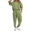 imageEXLURA Womens Summer 2 Piece Outfits Short Sleeve Crop Top and Jogger Pants Loose Pajama Lounge Matching Sets Tracksuit 2024Yellow Green