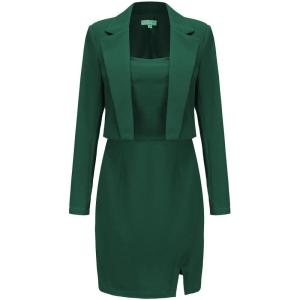 imageEXLURA Womens Professional Business Lightweight Blazer Dress Suit Sets 2 Piece Work Office Fashion OutfitsDark Green