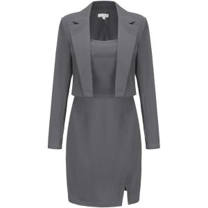 imageEXLURA Womens Professional Business Lightweight Blazer Dress Suit Sets 2 Piece Work Office Fashion OutfitsGrey