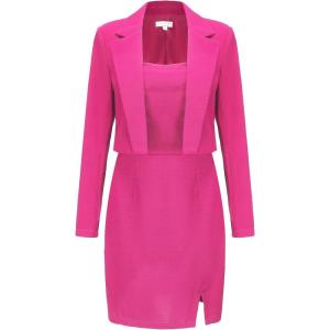 imageEXLURA Womens Professional Business Lightweight Blazer Dress Suit Sets 2 Piece Work Office Fashion OutfitsHot Pink