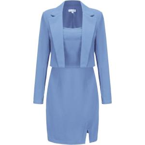 imageEXLURA Womens Professional Business Lightweight Blazer Dress Suit Sets 2 Piece Work Office Fashion OutfitsLight Blue