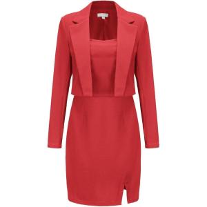 imageEXLURA Womens Professional Business Lightweight Blazer Dress Suit Sets 2 Piece Work Office Fashion OutfitsRed