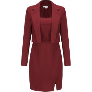 imageEXLURA Womens Professional Business Lightweight Blazer Dress Suit Sets 2 Piece Work Office Fashion OutfitsWine Red
