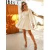 imageEXLURA Womens 2025 Casual Long Lantern Sleeve Dresses Square Neck Ruffle Tie Back Elastic Waist Aline Short Mini DressApricot