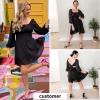 imageEXLURA Womens 2025 Casual Long Lantern Sleeve Dresses Square Neck Ruffle Tie Back Elastic Waist Aline Short Mini DressBlack