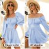 imageEXLURA Womens 2025 Casual Long Lantern Sleeve Dresses Square Neck Ruffle Tie Back Elastic Waist Aline Short Mini DressBlue