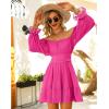 imageEXLURA Womens 2025 Casual Long Lantern Sleeve Dresses Square Neck Ruffle Tie Back Elastic Waist Aline Short Mini DressHot Pink