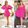 imageEXLURA Womens 2025 Casual Long Lantern Sleeve Dresses Square Neck Ruffle Tie Back Elastic Waist Aline Short Mini DressHot Pink