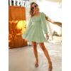 imageEXLURA Womens 2025 Casual Long Lantern Sleeve Dresses Square Neck Ruffle Tie Back Elastic Waist Aline Short Mini DressLight Green