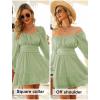 imageEXLURA Womens 2025 Casual Long Lantern Sleeve Dresses Square Neck Ruffle Tie Back Elastic Waist Aline Short Mini DressLight Green