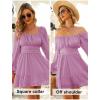 imageEXLURA Womens 2025 Casual Long Lantern Sleeve Dresses Square Neck Ruffle Tie Back Elastic Waist Aline Short Mini DressLight Purple