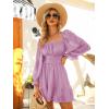 imageEXLURA Womens 2025 Casual Long Lantern Sleeve Dresses Square Neck Ruffle Tie Back Elastic Waist Aline Short Mini DressLight Purple