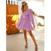 imageEXLURA Womens 2025 Casual Long Lantern Sleeve Dresses Square Neck Ruffle Tie Back Elastic Waist Aline Short Mini DressLight Purple