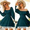 imageEXLURA Womens 2025 Casual Long Lantern Sleeve Dresses Square Neck Ruffle Tie Back Elastic Waist Aline Short Mini DressPeacock Blue