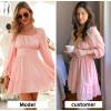 imageEXLURA Womens 2025 Casual Long Lantern Sleeve Dresses Square Neck Ruffle Tie Back Elastic Waist Aline Short Mini DressPink