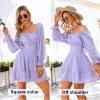 imageEXLURA Womens 2025 Casual Long Lantern Sleeve Dresses Square Neck Ruffle Tie Back Elastic Waist Aline Short Mini DressPurple