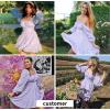 imageEXLURA Womens 2025 Casual Long Lantern Sleeve Dresses Square Neck Ruffle Tie Back Elastic Waist Aline Short Mini DressPurple