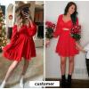 imageEXLURA Womens 2025 Casual Long Lantern Sleeve Dresses Square Neck Ruffle Tie Back Elastic Waist Aline Short Mini DressRed