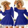 imageEXLURA Womens 2025 Casual Long Lantern Sleeve Dresses Square Neck Ruffle Tie Back Elastic Waist Aline Short Mini DressRoyal Blue