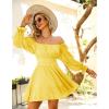 imageEXLURA Womens 2025 Casual Long Lantern Sleeve Dresses Square Neck Ruffle Tie Back Elastic Waist Aline Short Mini DressYellow