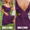 imageEXLURA Womens 2025 Summer Short Puff Sleeve Casual Short Mini Dresses Tie Back Square Neck ALine SundressDark Purple