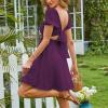 imageEXLURA Womens 2025 Summer Short Puff Sleeve Casual Short Mini Dresses Tie Back Square Neck ALine SundressDark Purple
