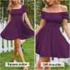 imageEXLURA Womens 2025 Summer Short Puff Sleeve Casual Short Mini Dresses Tie Back Square Neck ALine SundressDark Purple
