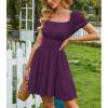 imageEXLURA Womens 2025 Summer Short Puff Sleeve Casual Short Mini Dresses Tie Back Square Neck ALine SundressDark Purple