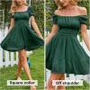 imageEXLURA Womens 2025 Summer Short Puff Sleeve Casual Short Mini Dresses Tie Back Square Neck ALine SundressGreen