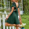 imageEXLURA Womens 2025 Summer Short Puff Sleeve Casual Short Mini Dresses Tie Back Square Neck ALine SundressGreen