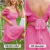 imageEXLURA Womens 2025 Summer Short Puff Sleeve Casual Short Mini Dresses Tie Back Square Neck ALine SundressHot Pink
