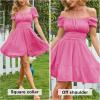 imageEXLURA Womens 2025 Summer Short Puff Sleeve Casual Short Mini Dresses Tie Back Square Neck ALine SundressHot Pink
