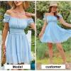imageEXLURA Womens 2025 Summer Short Puff Sleeve Casual Short Mini Dresses Tie Back Square Neck ALine SundressLight Blue