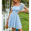 imageEXLURA Womens 2025 Summer Short Puff Sleeve Casual Short Mini Dresses Tie Back Square Neck ALine SundressLight Blue