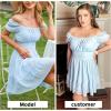 imageEXLURA Womens 2025 Summer Short Puff Sleeve Casual Short Mini Dresses Tie Back Square Neck ALine SundressLight Blue