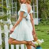 imageEXLURA Womens 2025 Summer Short Puff Sleeve Casual Short Mini Dresses Tie Back Square Neck ALine SundressLight Green