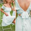 imageEXLURA Womens 2025 Summer Short Puff Sleeve Casual Short Mini Dresses Tie Back Square Neck ALine SundressLight Green