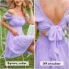 imageEXLURA Womens 2025 Summer Short Puff Sleeve Casual Short Mini Dresses Tie Back Square Neck ALine SundressLilac Purple