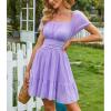 imageEXLURA Womens 2025 Summer Short Puff Sleeve Casual Short Mini Dresses Tie Back Square Neck ALine SundressLilac Purple