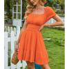 imageEXLURA Womens 2025 Summer Short Puff Sleeve Casual Short Mini Dresses Tie Back Square Neck ALine SundressOrange