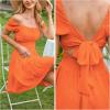 imageEXLURA Womens 2025 Summer Short Puff Sleeve Casual Short Mini Dresses Tie Back Square Neck ALine SundressOrange