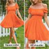imageEXLURA Womens 2025 Summer Short Puff Sleeve Casual Short Mini Dresses Tie Back Square Neck ALine SundressOrange